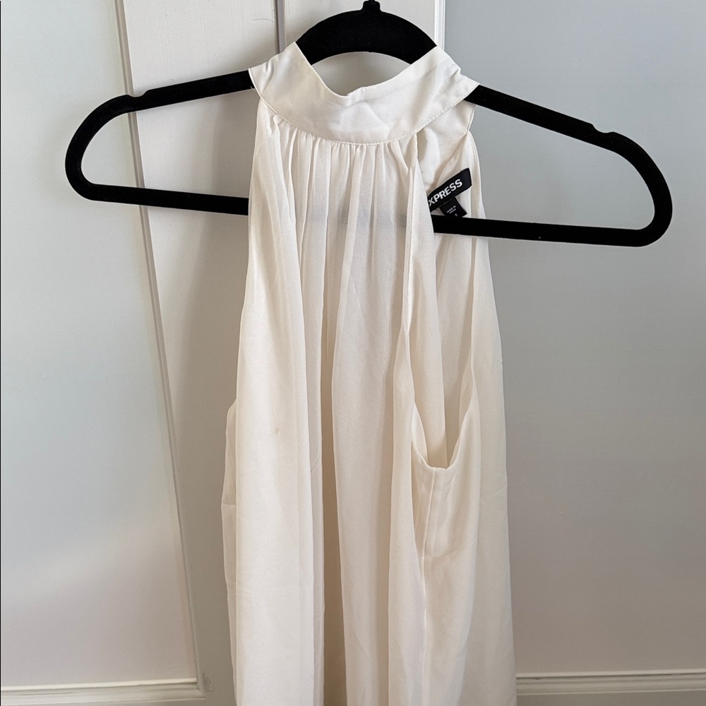 Express Ivory Pleated Halter Top